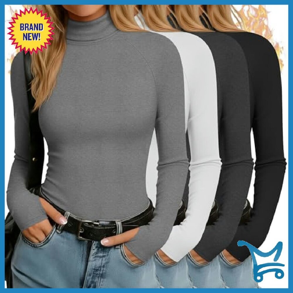 4 Pack Slim Fit Thermal Turtleneck Tops with Thumb Holes Long Sleeve - Picture 2 of 8